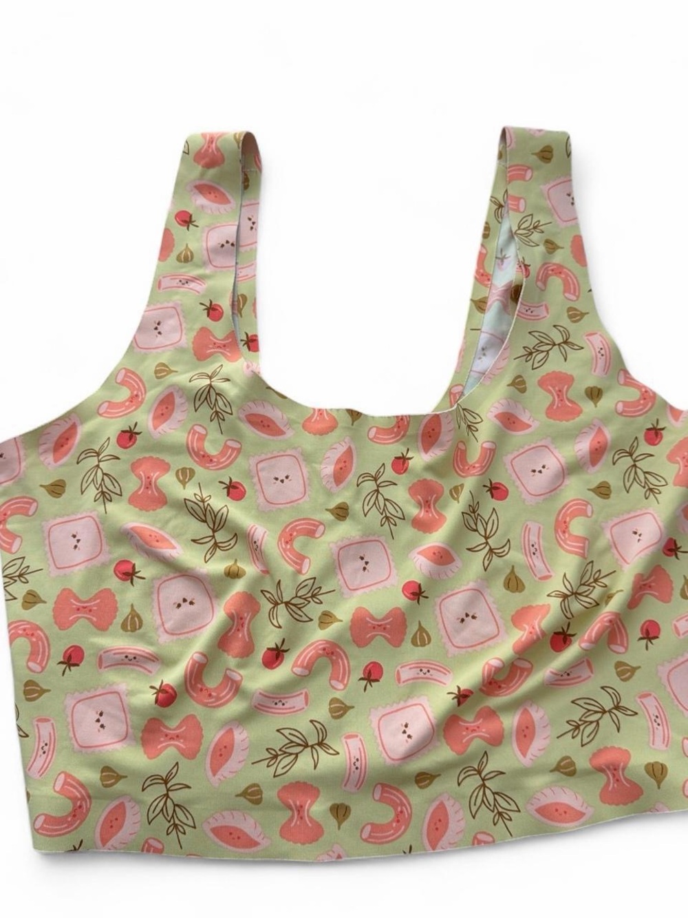 Everyday Comfort Crop Bra in Light Green with pasta Print size L